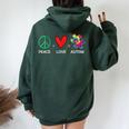 Peace Love Autism Beautiful Autism Awareness Mom Dad Women Oversized Hoodie Back Print Forest