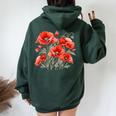 Poppy Flower Botanical Vintage Poppies Floral Women Oversized Hoodie Back Print Forest