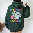 Read Mo Book Cute School Teacher Librarian Elephant Pigeon Women Oversized Hoodie Back Print Forest