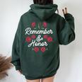 Remember And Honor Usa Memorial Day Red Poppy Flower Women Oversized Hoodie Back Print Forest