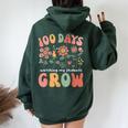 Retro Boho Flower Teacher 100 Days Watching My Students Grow Women Oversized Hoodie Back Print Forest