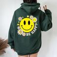 Retro Groovy Be Happy Smile Face Daisy Flower 70S Women Oversized Hoodie Back Print Forest