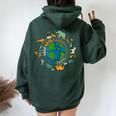 Retro Groovy Save Bees Rescue Animals Recycle Fun Earth Day Women Oversized Hoodie Back Print Forest