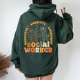 Retro Groovy Social Worker Flower Social Work Month Women Oversized Hoodie Back Print Forest