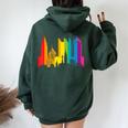 Retro Lgbt Rainbow Columbus Skyline Lesbian Gay Pride Women Oversized Hoodie Back Print Forest