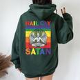 Retro Lgbt Rainbow Flag Hail Gay Satan Lgbt Goth Gay Pride Women Oversized Hoodie Back Print Forest