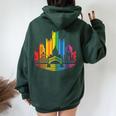 Retro Pittsburgh Skyline Rainbow Lgbt Lesbian Gay Pride Women Oversized Hoodie Back Print Forest
