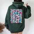 Retro Tie Dye Taylor First Name Personalized Groovy Birthday Women Oversized Hoodie Back Print Forest