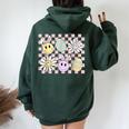 Retro Vintage Easter Groovy Bunny Pastel Check Egg Trendy Women Oversized Hoodie Back Print Forest