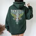 Rock Guitar Music Lover Vintage Guitarist Band Wings Skull Women Oversized Hoodie Back Print Forest