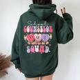 School Counselor Squad Retro Groovy Valentines Day Women Oversized Hoodie Back Print Forest
