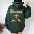 The Sermonator Pastor Appreciation Christian Cross Women Oversized Hoodie Back Print Forest