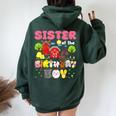 Sister Of The Birthday Boy Farm Animal Family Party Decor Women Oversized Hoodie Back Print Forest