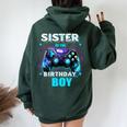Sister Of The Birthday Boy Matching Video Game Birthday Women Oversized Hoodie Back Print Forest