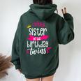 Sister Of The Birthday Twins Celebrate Twin Cute Women Oversized Hoodie Back Print Forest