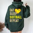 Softball Eat Sleep Softball Repeat Girls Softball Women Oversized Hoodie Back Print Forest