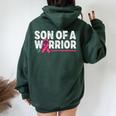 Son Of A Warrior Breast Cancer Awareness Pink Ribbon Mom Women Oversized Hoodie Back Print Forest