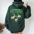 St Patrick's Day Parade Of Pug Crawl Dog Lovers Pug Mom Dad Women Oversized Hoodie Back Print Forest