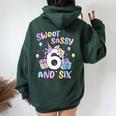 Sweet Sassy And Six Unicorn 6Th Birthday Party Girls Women Oversized Hoodie Back Print Forest