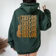 Taylor First Name I Love Taylor Girl Groovy 80'S Vintage Women Oversized Hoodie Back Print Forest