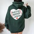 That’S My Brother Out There Baseball Sister Distressed Heart Women Oversized Hoodie Back Print Forest