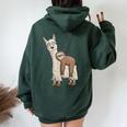 Trendy Funky Cartoon Chill Out Sloth Riding Llama Women Oversized Hoodie Back Print Forest