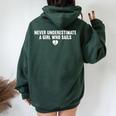 Never Underestimate A Girl Who Sails Quotes Girl Sails Women Oversized Hoodie Back Print Forest