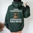 Never Underestimate An Old Woman With A German Sheperd Women Oversized Hoodie Back Print Forest