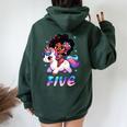 Unicorn 5Th Birthday 5 Years Old Black Girl African American Women Oversized Hoodie Back Print Forest