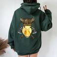 Viking Duck With Viking Helmet Mjolnir Axes Women Oversized Hoodie Back Print Forest