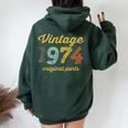 Vintage 1974 Original Parts Birthday Italic Dark Women Oversized Hoodie Back Print Forest