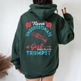 Vintage Never Underestimate Girl Who Plays Trumpet Musical Women Oversized Hoodie Back Print Forest