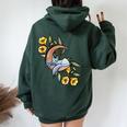 White Kitty Cat Flower Moon Women Oversized Hoodie Back Print Forest