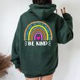 In A World Where You Can Be Anything Be Kind Leopard Rainbow Women Oversized Hoodie Back Print Forest