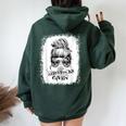 Zero Fucks Given Skull Messy Bun Hair Bleached Women Oversized Hoodie Back Print Forest