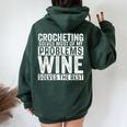 Crocheting Solves Most My Problems Wine Crochet Slogan Women Oversized Hoodie Back Print Navy Blue