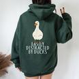 Duck Easily Distracted By Ducks Women Oversized Hoodie Back Print Navy Blue