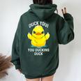 Duck You You Ducking Duck Women Oversized Hoodie Back Print Navy Blue