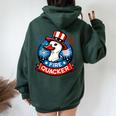 Fire Quacker Fourth Of July Duck Patriotic Usa Women Oversized Hoodie Back Print Navy Blue