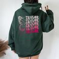 Girl Retro Taylor First Name Personalized Groovy 80S Women Oversized Hoodie Back Print Navy Blue