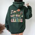 Happiness Is Being A Grammie Floral Grammie Mother's Day Women Oversized Hoodie Back Print Navy Blue