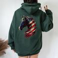 Horse Patriotic Equestrian 4Th Of July Usa American Flag Women Oversized Hoodie Back Print Navy Blue