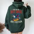 Here For The Hot Dogs And Freedom 4Th July Eagle Women Oversized Hoodie Back Print Navy Blue