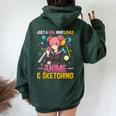 Just A Girl Who Loves Anime And Sketching Girls Women Oversized Hoodie Back Print Navy Blue
