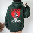 I Love My Horses Rider Horse Lover Riding Equestrian Women Oversized Hoodie Back Print Navy Blue