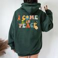 I Come In Peace Im Peace Groovy Matching Couples Women Oversized Hoodie Back Print Navy Blue