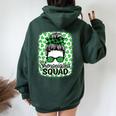 Shenanigans Squad St Patrick's Day Girls Messy Bun Women Oversized Hoodie Back Print Navy Blue