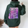 Taylor First Name I Love Taylor Girl Groovy 80'S Vintage Women Oversized Hoodie Back Print Navy Blue