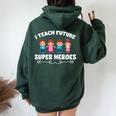 I Teach Super Heroes Teacher Women Oversized Hoodie Back Print Navy Blue