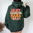In My Thankful Mama Era Retro Groovy Mom Fall Thanksgiving Women Oversized Hoodie Back Print Navy Blue